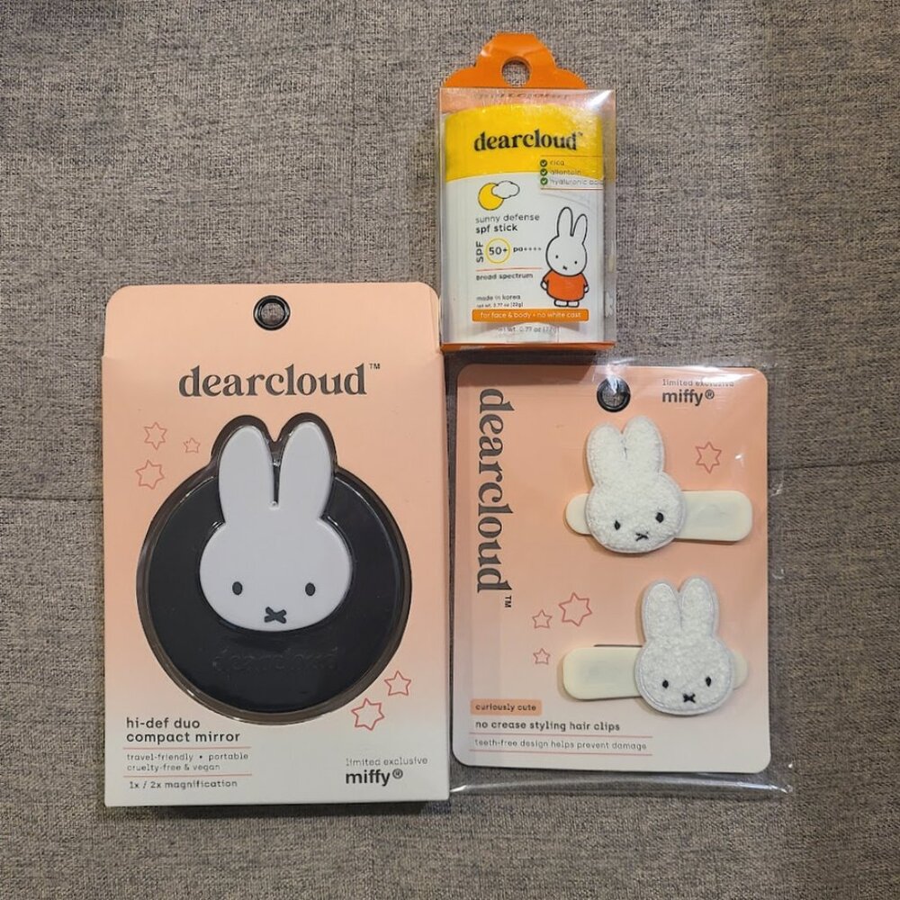 3pc Dearcloud x Miffy Set: Sunscreen Stick SPF 50+, Hair Clips, Mirror